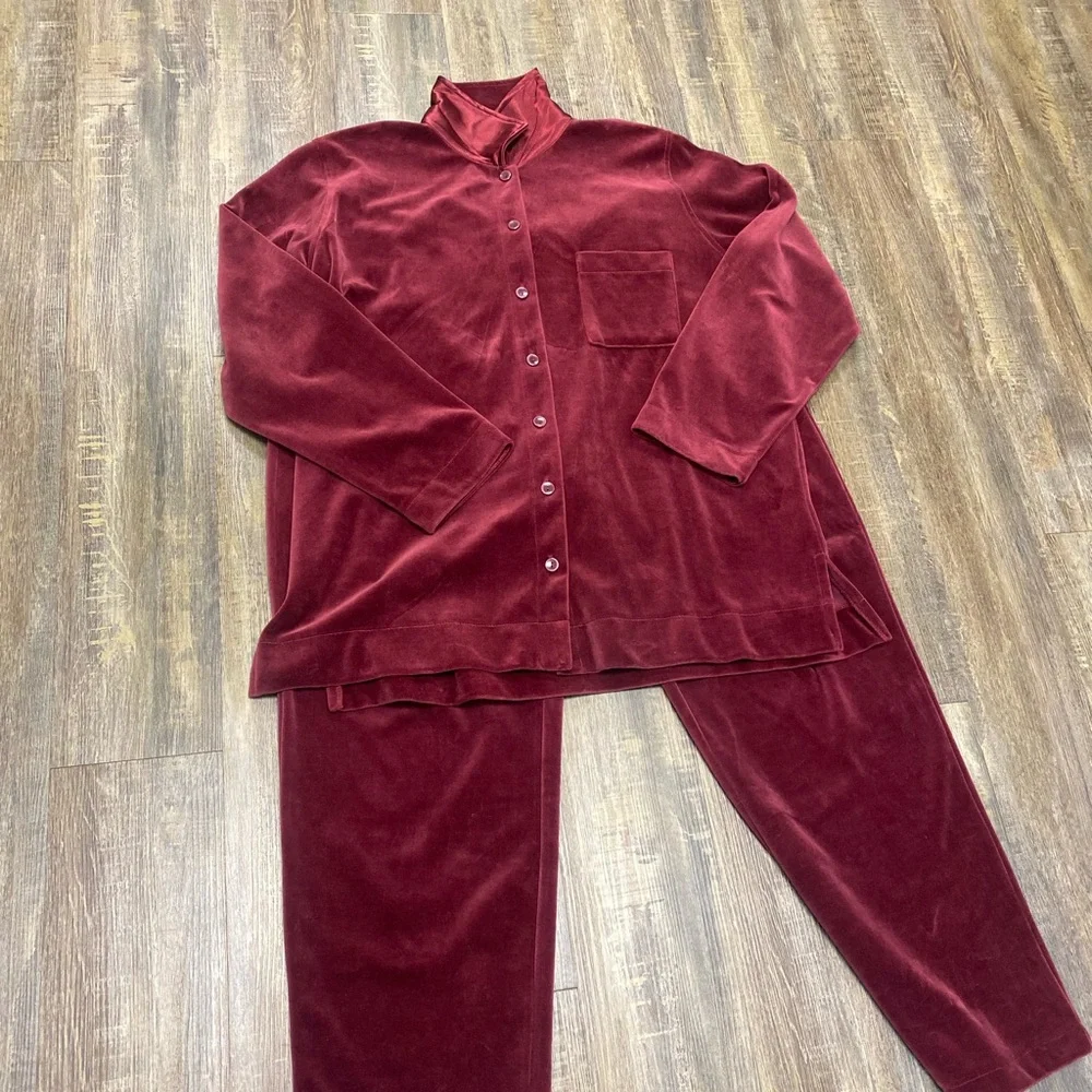 Liz Claiborne Maroon Lizwear Velour Lounge Pant Sweat Suit Soft‎ Stretchy XL